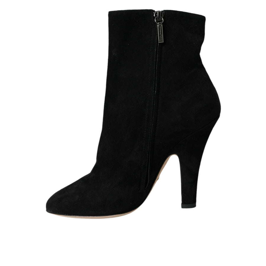 Dolce & Gabbana Black Suede Leather Ankle Heels Boots Shoes