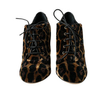 Dolce & Gabbana Brown Leopard Hair Lace Up Booties Shoes