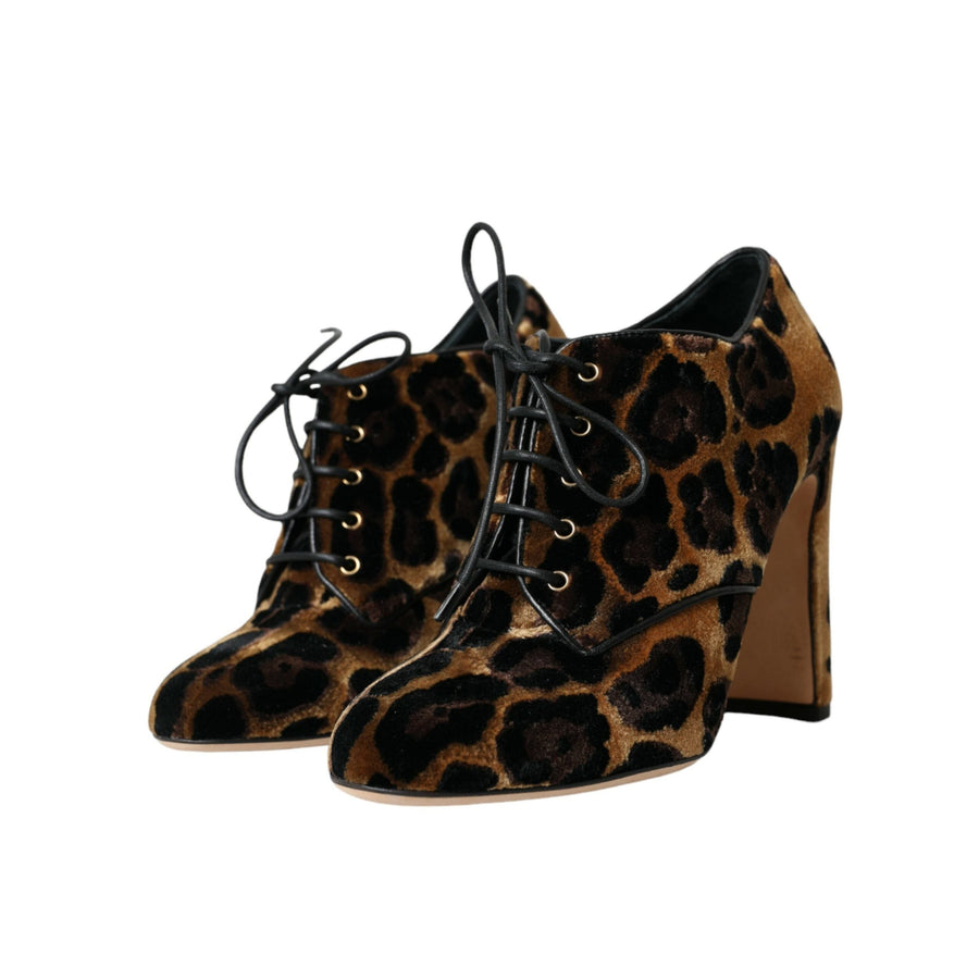 Dolce & Gabbana Brown Leopard Hair Lace Up Booties Shoes