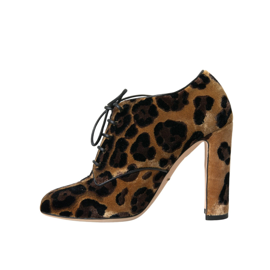 Dolce & Gabbana Brown Leopard Hair Lace Up Booties Shoes