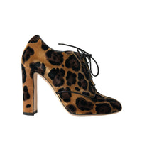 Dolce & Gabbana Brown Leopard Hair Lace Up Booties Shoes