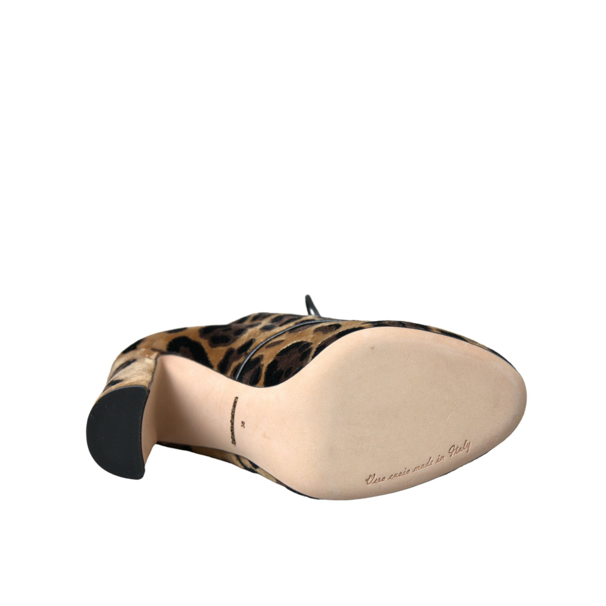 Dolce &amp; Gabbana Brown Leopard Hair Lace Up Booties Shoes