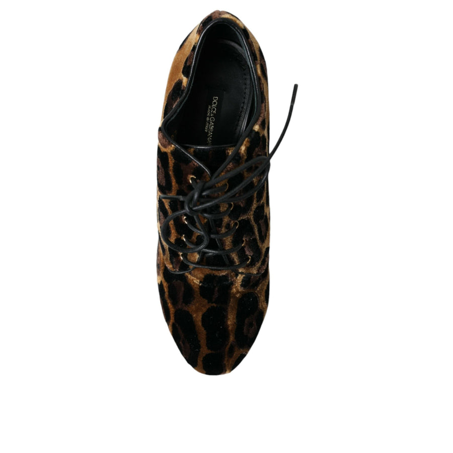 Dolce & Gabbana Brown Leopard Hair Lace Up Booties Shoes