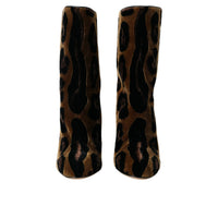 Dolce & Gabbana Brown Giraffe Leather Mid Calf Boots Shoes