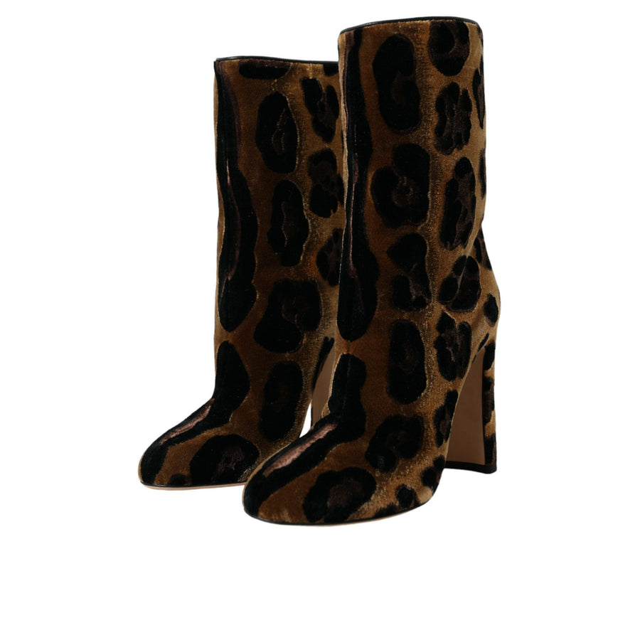 Dolce & Gabbana Brown Giraffe Leather Mid Calf Boots Shoes