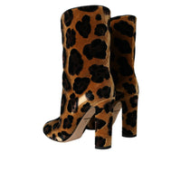 Dolce & Gabbana Brown Giraffe Leather Mid Calf Boots Shoes