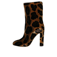 Dolce & Gabbana Brown Giraffe Leather Mid Calf Boots Shoes