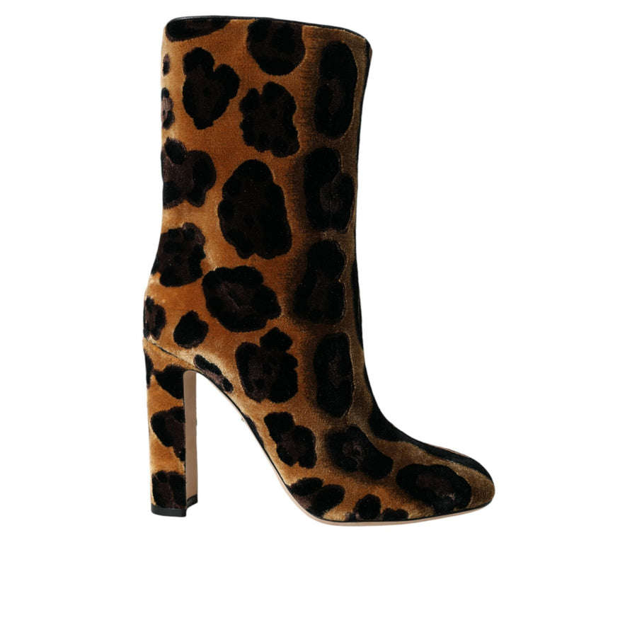 Dolce & Gabbana Brown Giraffe Leather Mid Calf Boots Shoes