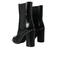 Dolce & Gabbana Black Leather Studded Lace Up Boots Shoes