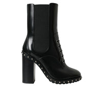 Dolce & Gabbana Black Leather Studded Lace Up Boots Shoes