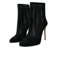 Dolce & Gabbana Black Mesh Stiletto Heels Ankle Boots Shoes