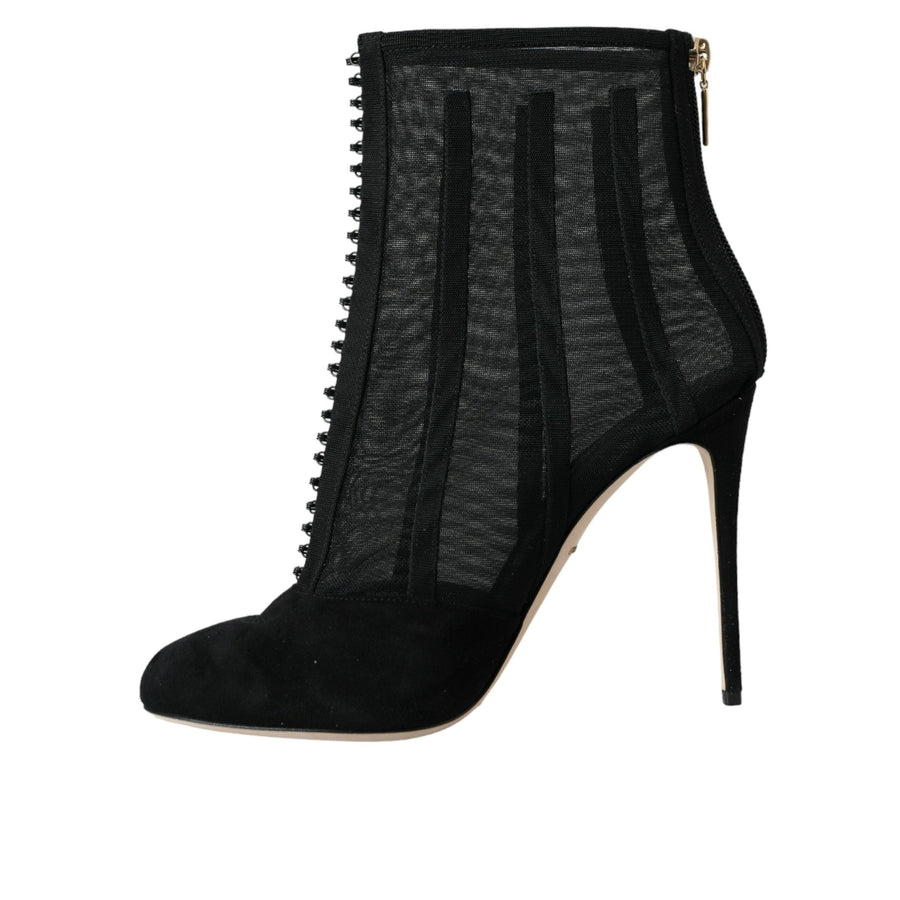 Dolce & Gabbana Black Mesh Stiletto Heels Ankle Boots Shoes