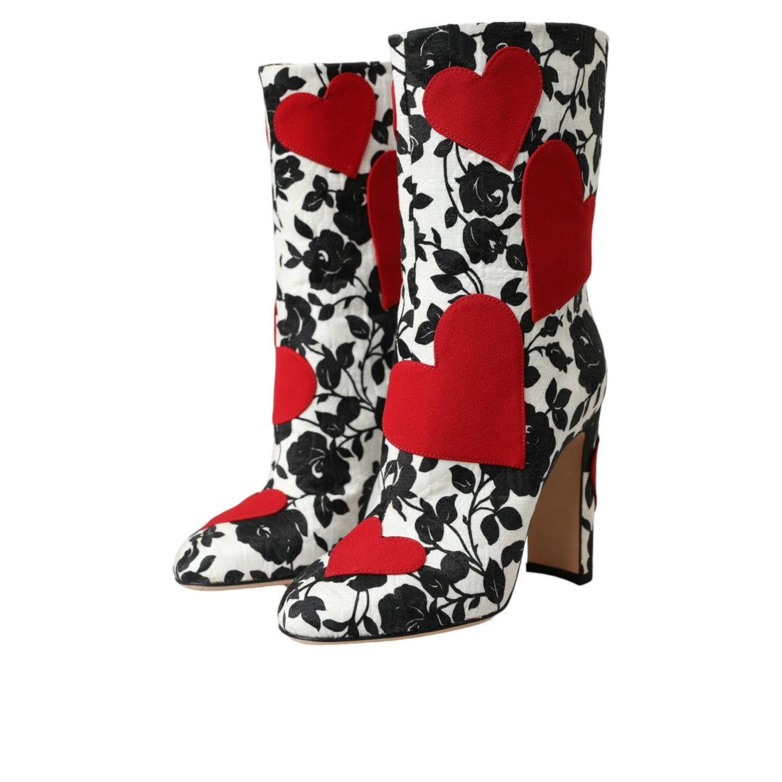 Dolce & Gabbana White Floral Hearts Leather High Boots Shoes