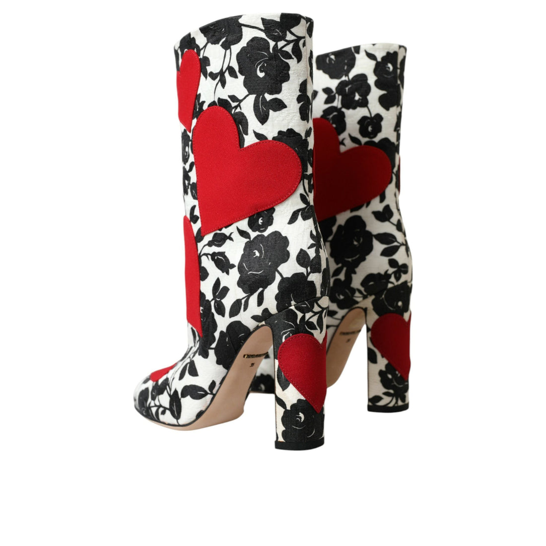 Dolce & Gabbana White Floral Hearts Leather High Boots Shoes