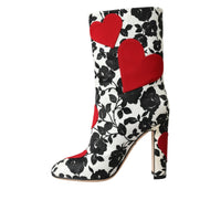 Dolce & Gabbana White Floral Hearts Leather High Boots Shoes