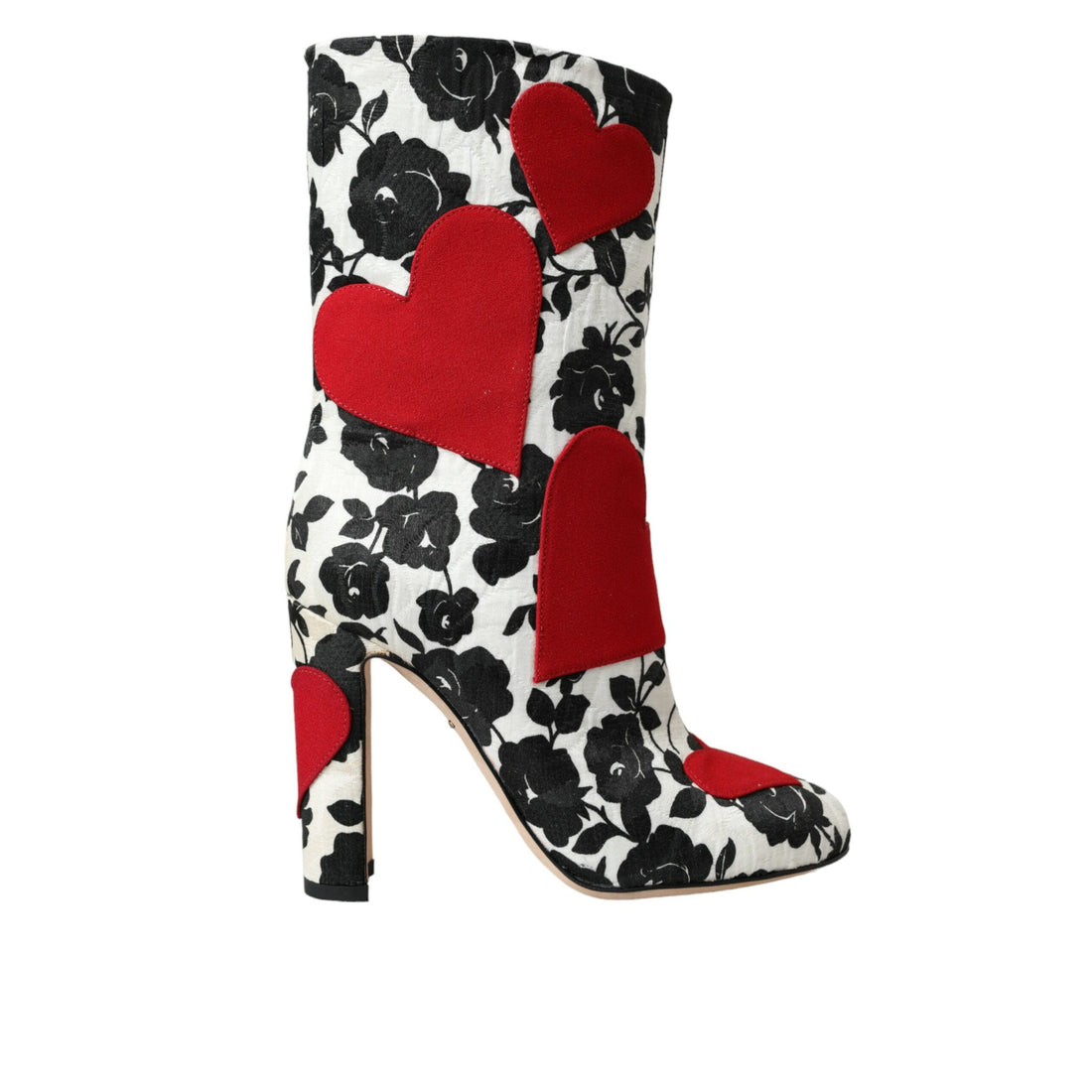 Dolce & Gabbana White Floral Hearts Leather High Boots Shoes