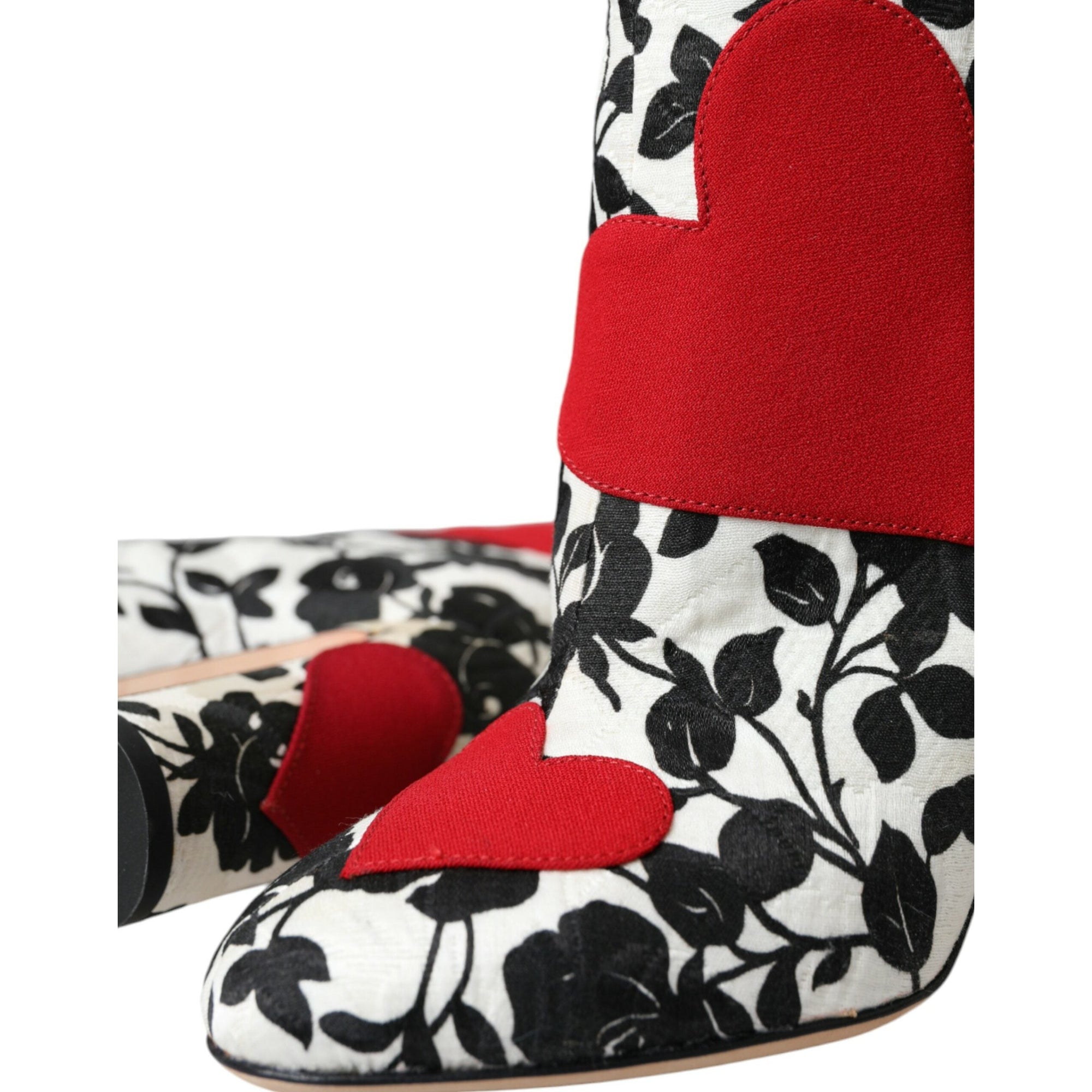 Dolce &amp; Gabbana White Floral Hearts Leather High Boots Shoes