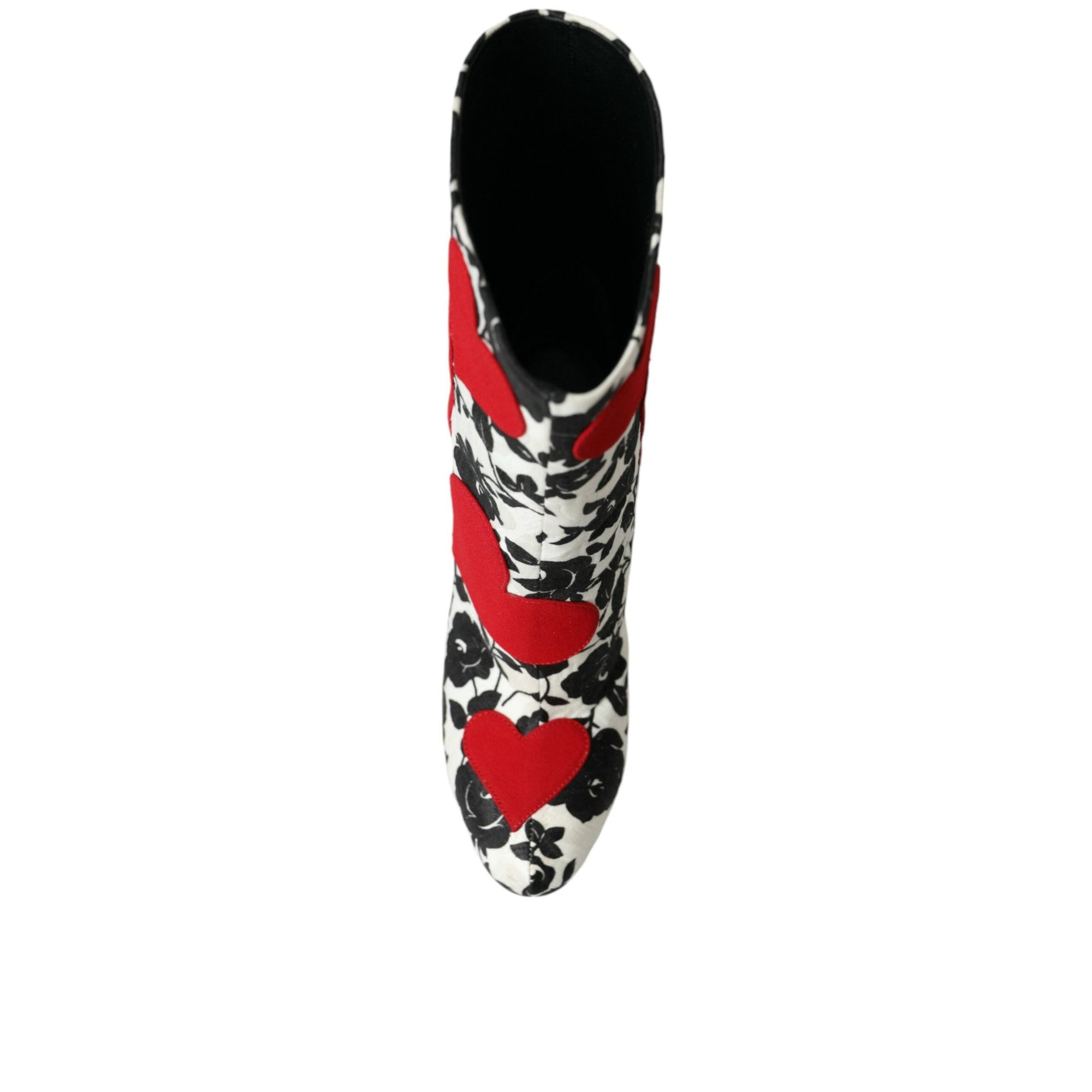 Dolce &amp; Gabbana White Floral Hearts Leather High Boots Shoes