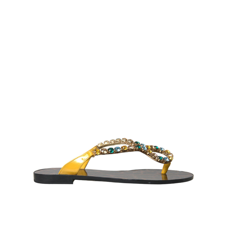 Dolce & Gabbana Mustard Crystal Calf Leather Beachwear Shoes