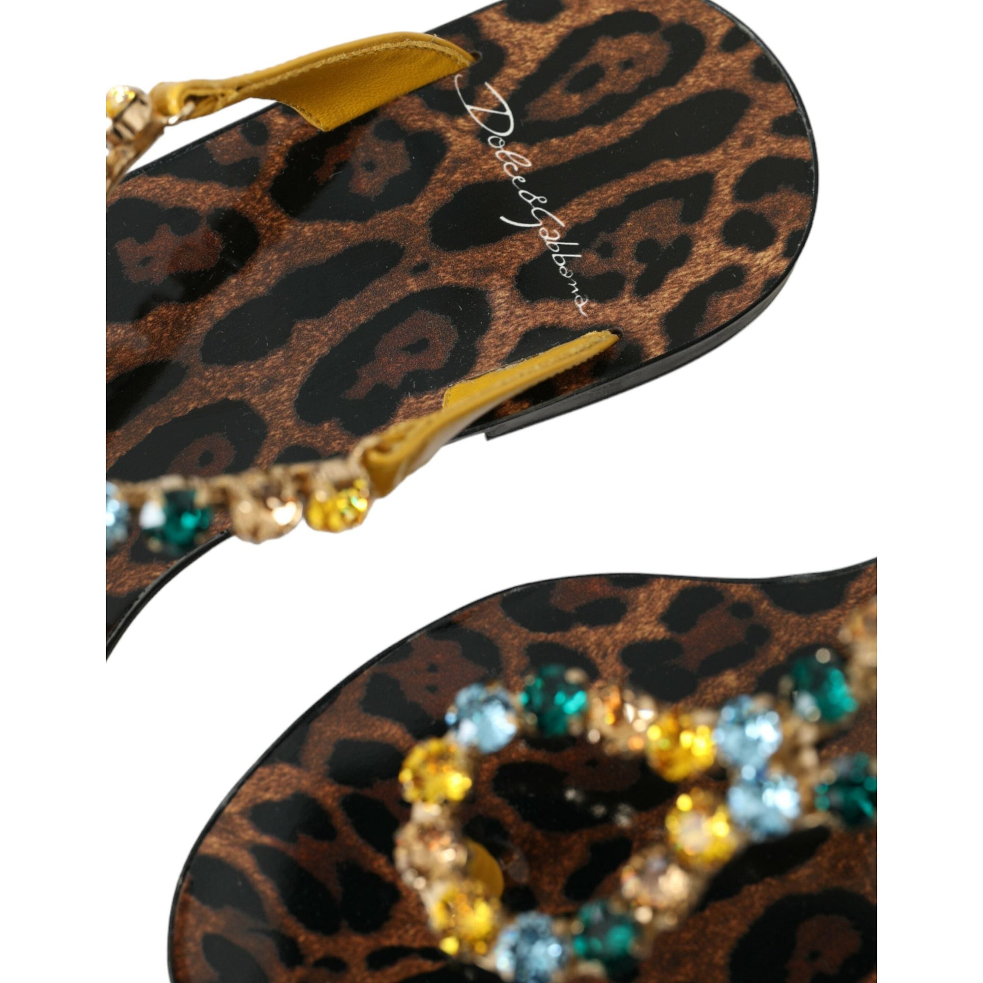 Dolce &amp; Gabbana Mustard Crystal Calf Leather Beachwear Shoes