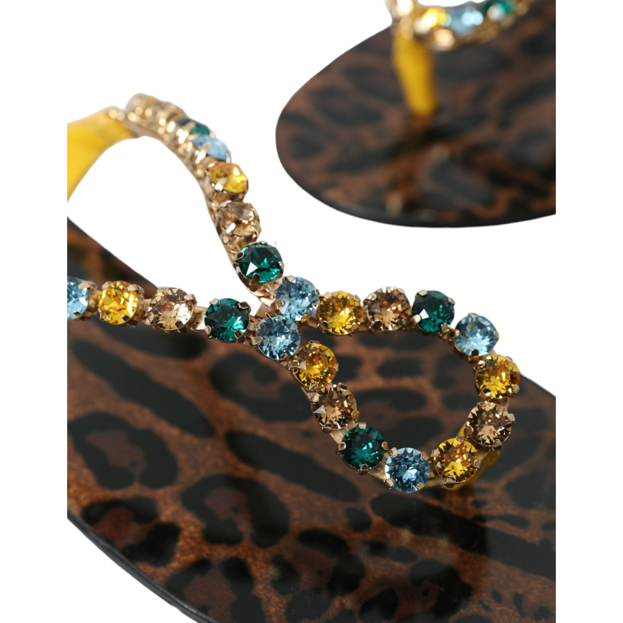 Dolce &amp; Gabbana Mustard Crystal Calf Leather Beachwear Shoes