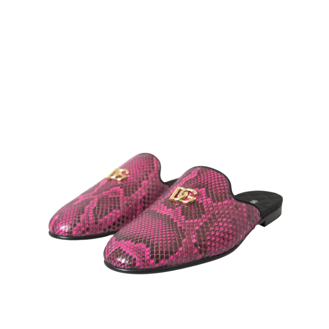 Dolce & Gabbana Fuchsia Python Logo Mule Flat Sandals Shoes