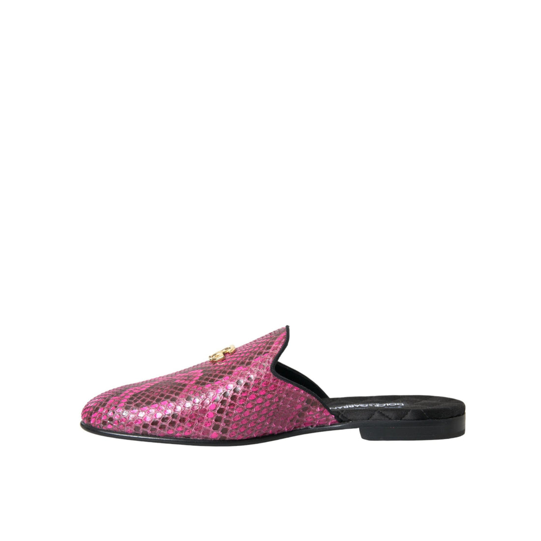 Dolce & Gabbana Fuchsia Python Logo Mule Flat Sandals Shoes