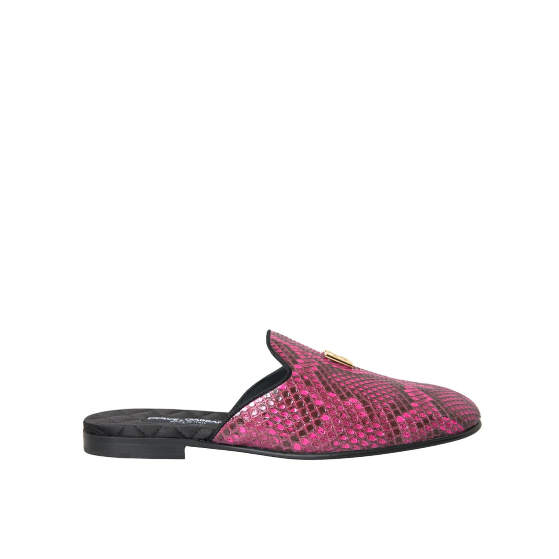 Dolce & Gabbana Fuchsia Python Logo Mule Flat Sandals Shoes