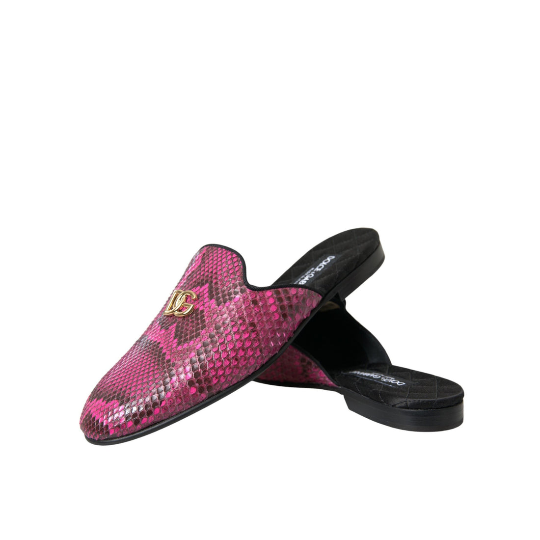 Dolce & Gabbana Fuchsia Python Logo Mule Flat Sandals Shoes