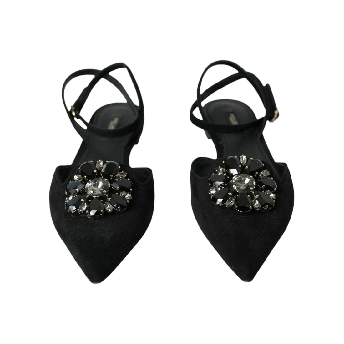 Dolce & Gabbana Black Leather Crystal Slingback Sandals Shoes