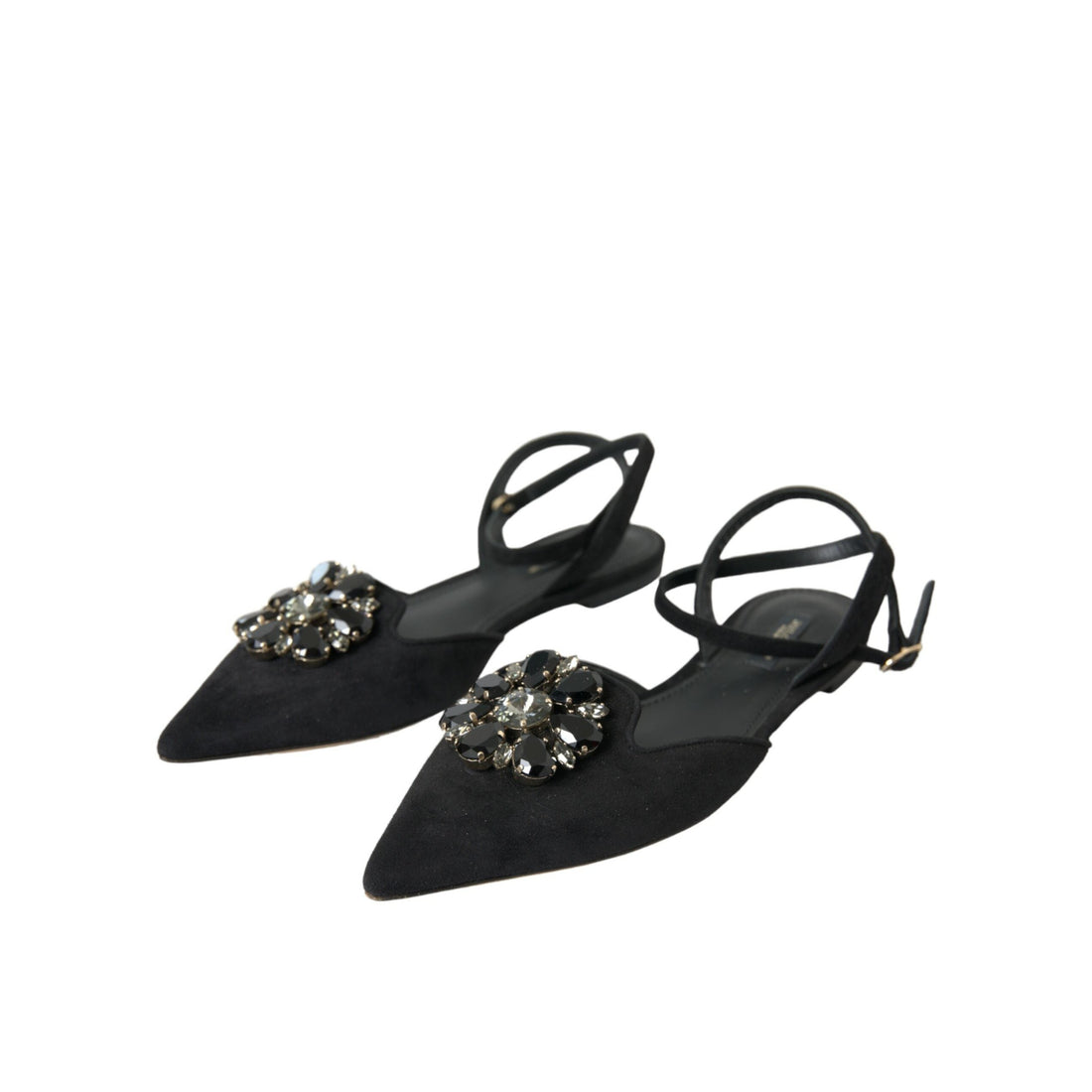 Dolce & Gabbana Black Leather Crystal Slingback Sandals Shoes