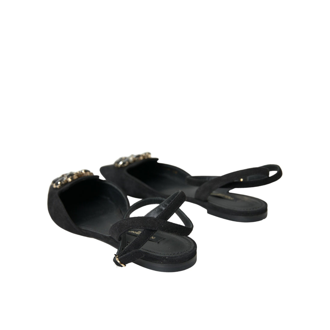 Dolce & Gabbana Black Leather Crystal Slingback Sandals Shoes