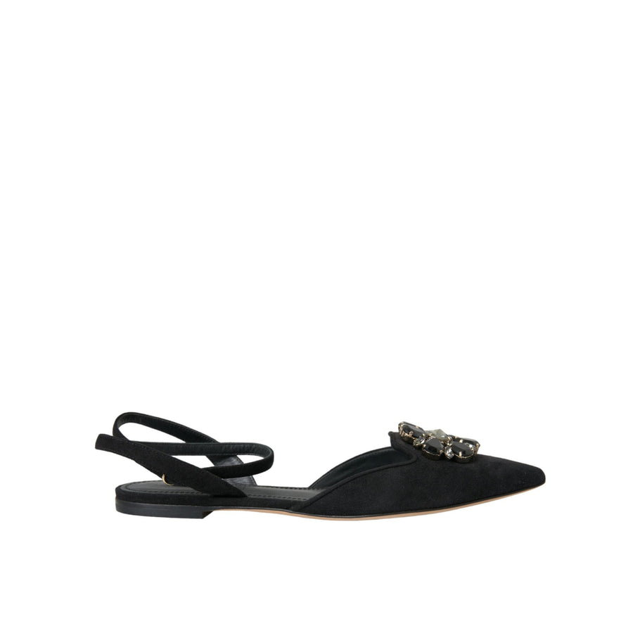 Dolce & Gabbana Black Leather Crystal Slingback Sandals Shoes