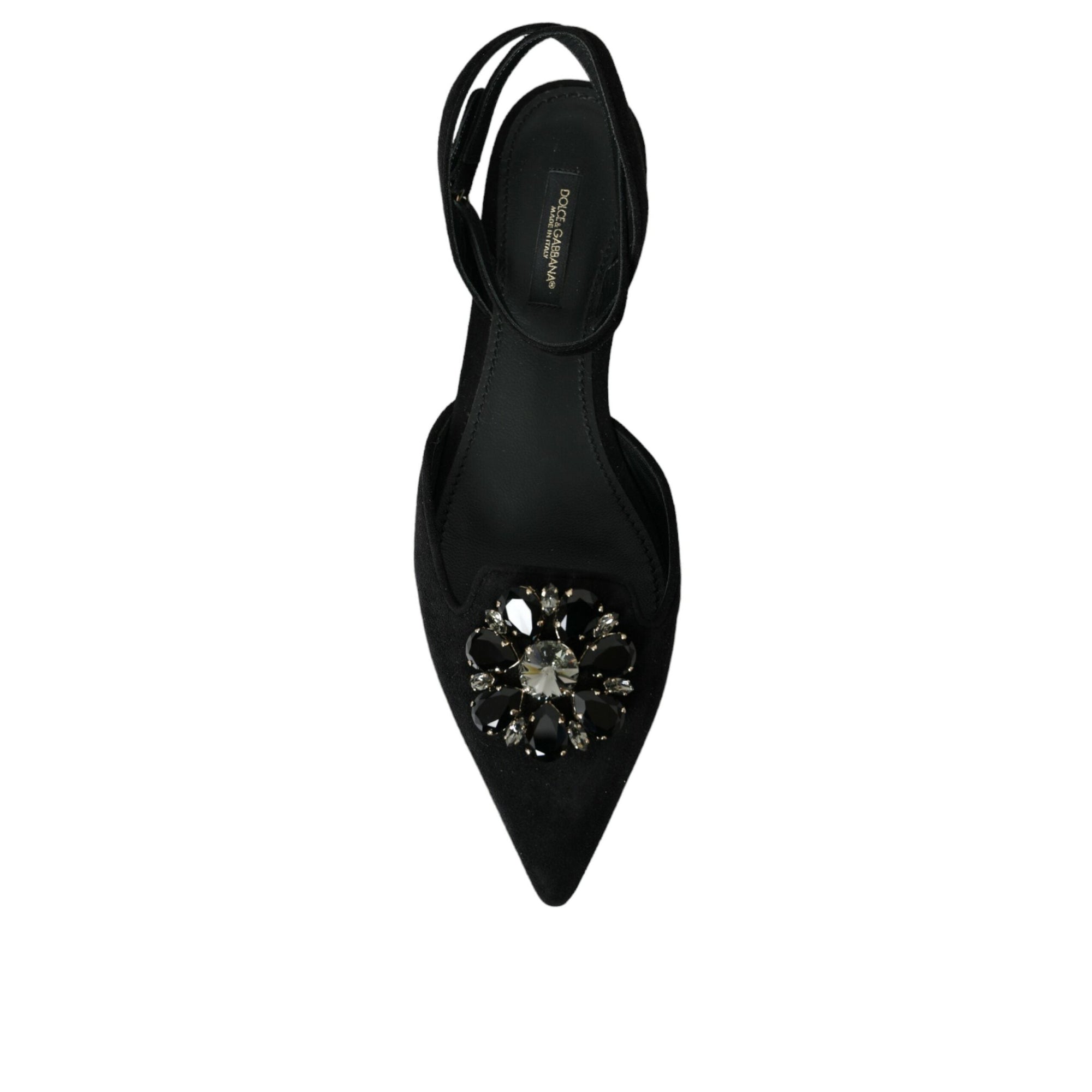 Dolce &amp; Gabbana Black Leather Crystal Slingback Sandals Shoes