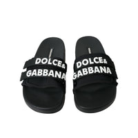 Dolce & Gabbana Black Neoprene Slides Flats Beachwear Shoes