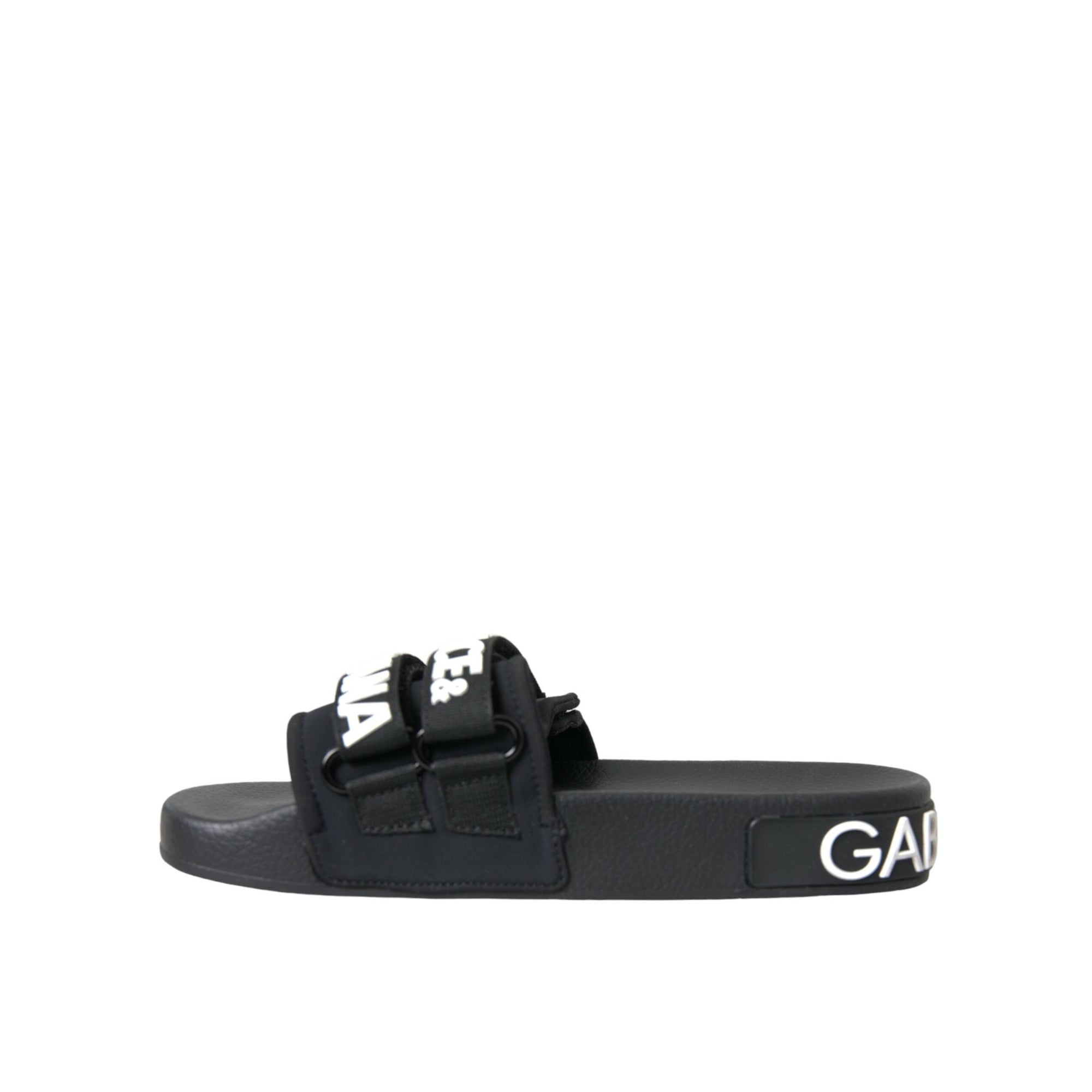 Dolce &amp; Gabbana Black Neoprene Slides Flats Beachwear Shoes