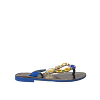 Dolce & Gabbana Blue Crystal Calf Leather Beachwear Shoes