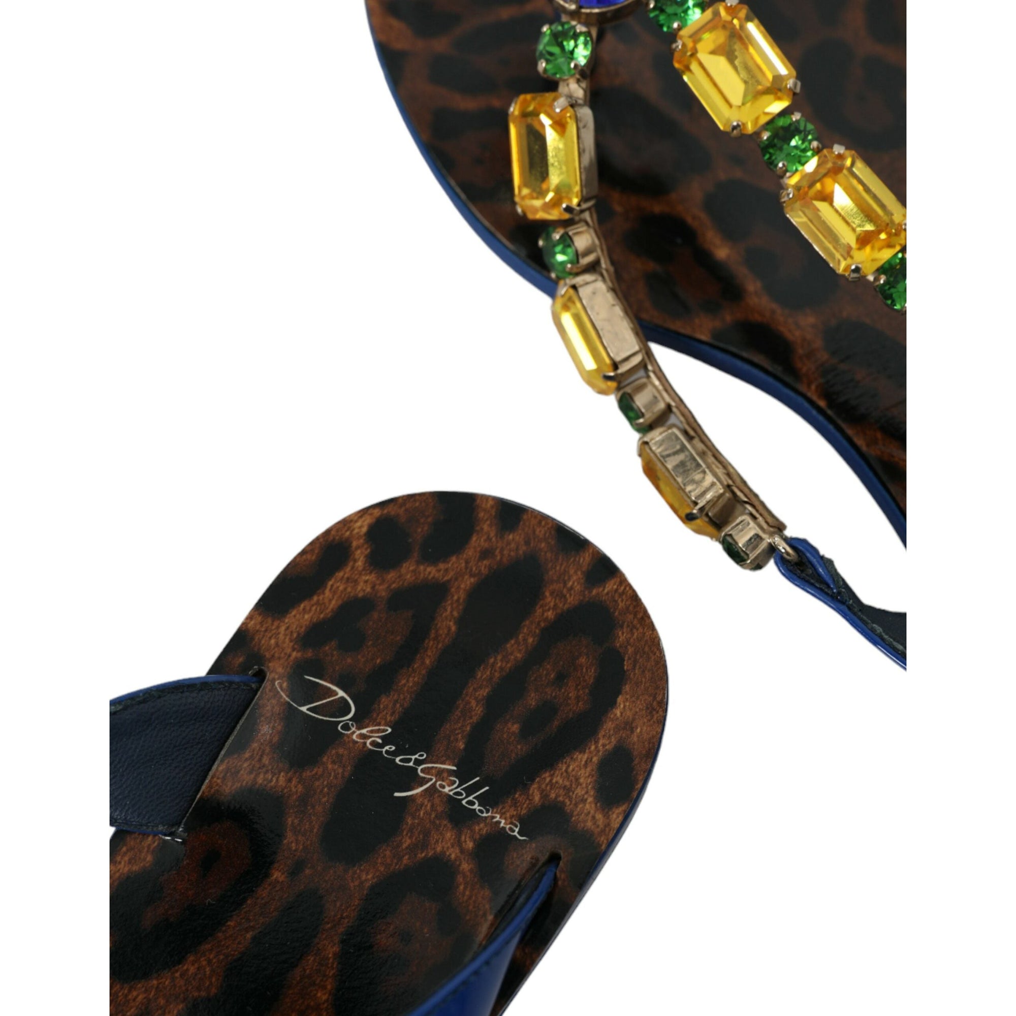 Dolce &amp; Gabbana Blue Crystal Calf Leather Beachwear Shoes