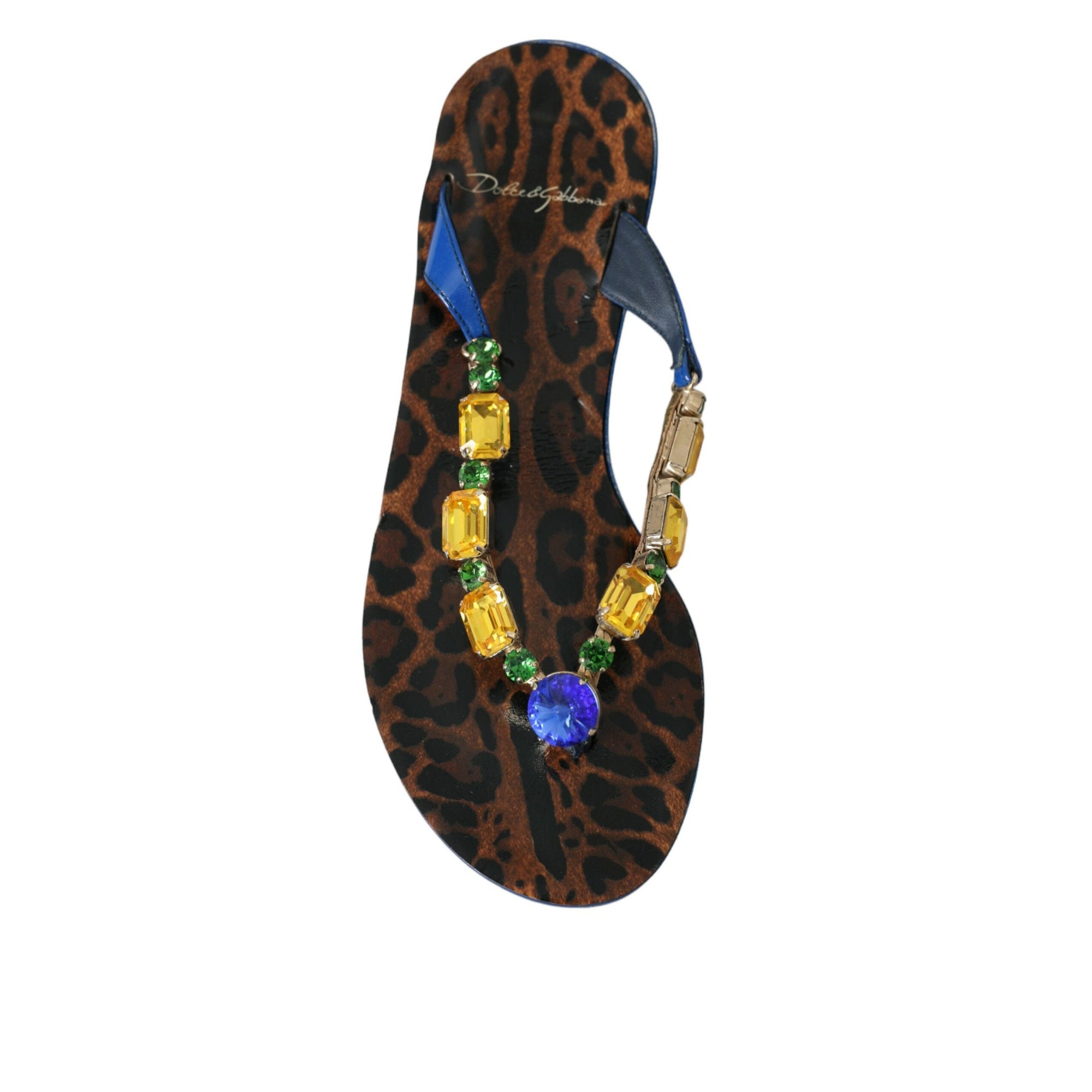 Dolce &amp; Gabbana Blue Crystal Calf Leather Beachwear Shoes