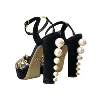 Dolce & Gabbana Black Gold Embellished Heels Sandals Shoes