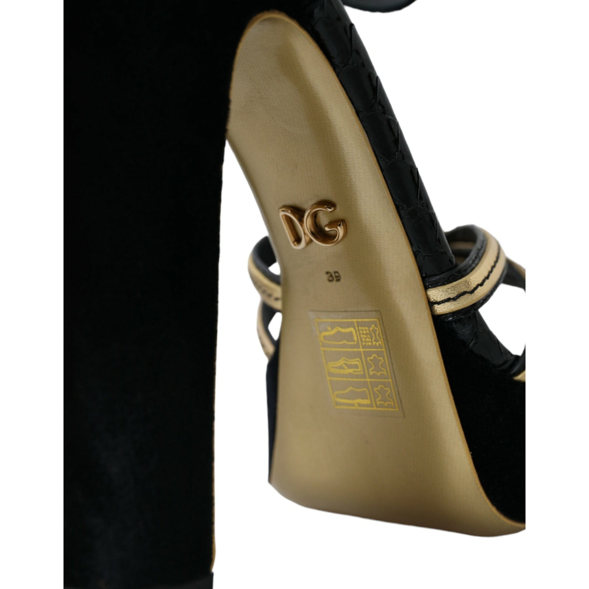 Dolce &amp; Gabbana Black Gold Embellished Heels Sandals Shoes