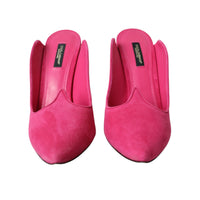 Dolce & Gabbana Fuchsia Suede Leather Mules Sandals Shoes