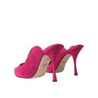 Dolce & Gabbana Fuchsia Suede Leather Mules Sandals Shoes