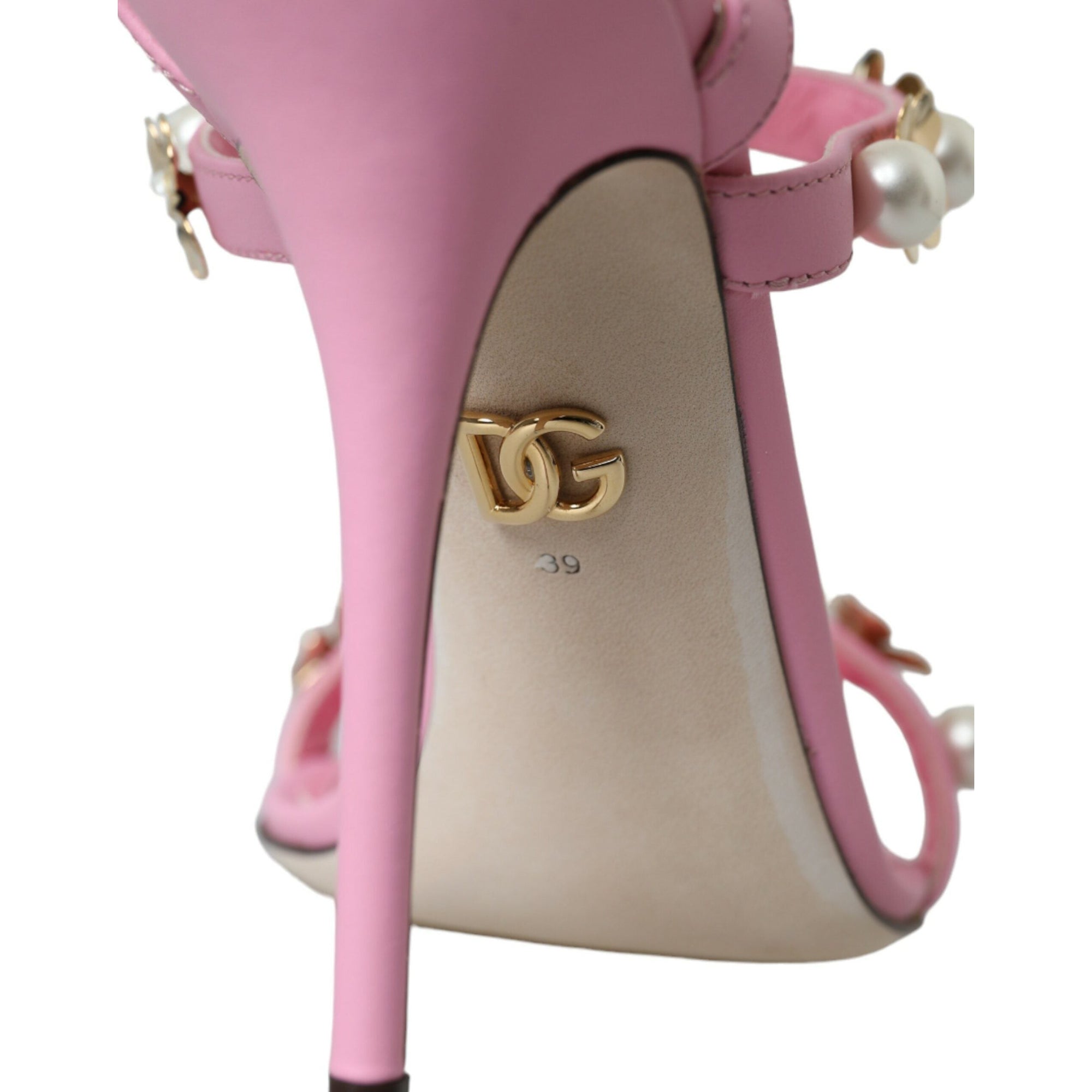 Dolce &amp; Gabbana Pink Leather Embellished Heels Sandals Shoes