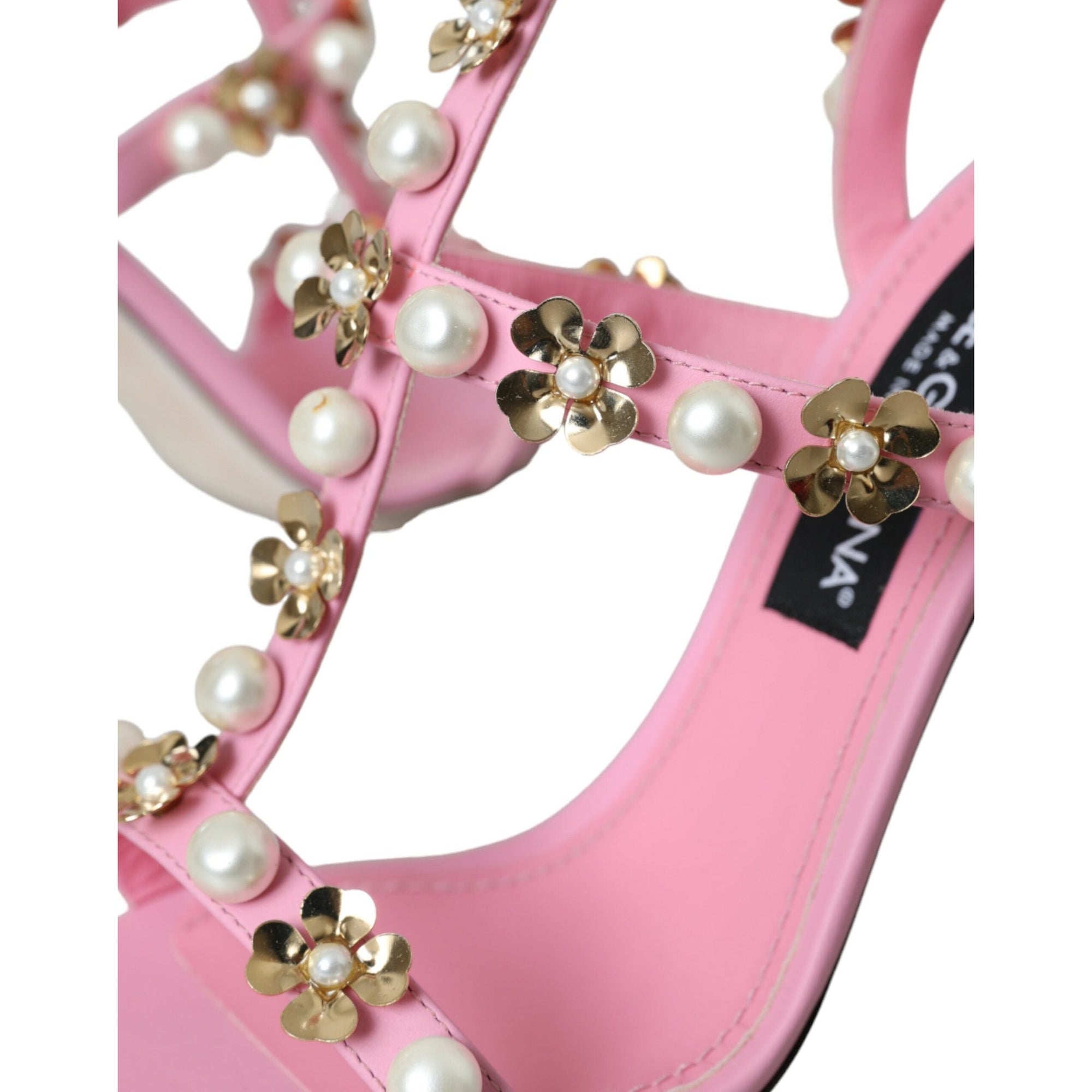 Dolce &amp; Gabbana Pink Leather Embellished Heels Sandals Shoes