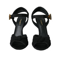 Dolce & Gabbana Black Suede Embellished Heels Sandals Shoes