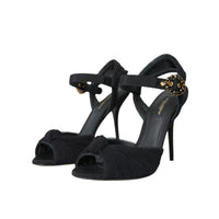 Dolce & Gabbana Black Suede Embellished Heels Sandals Shoes