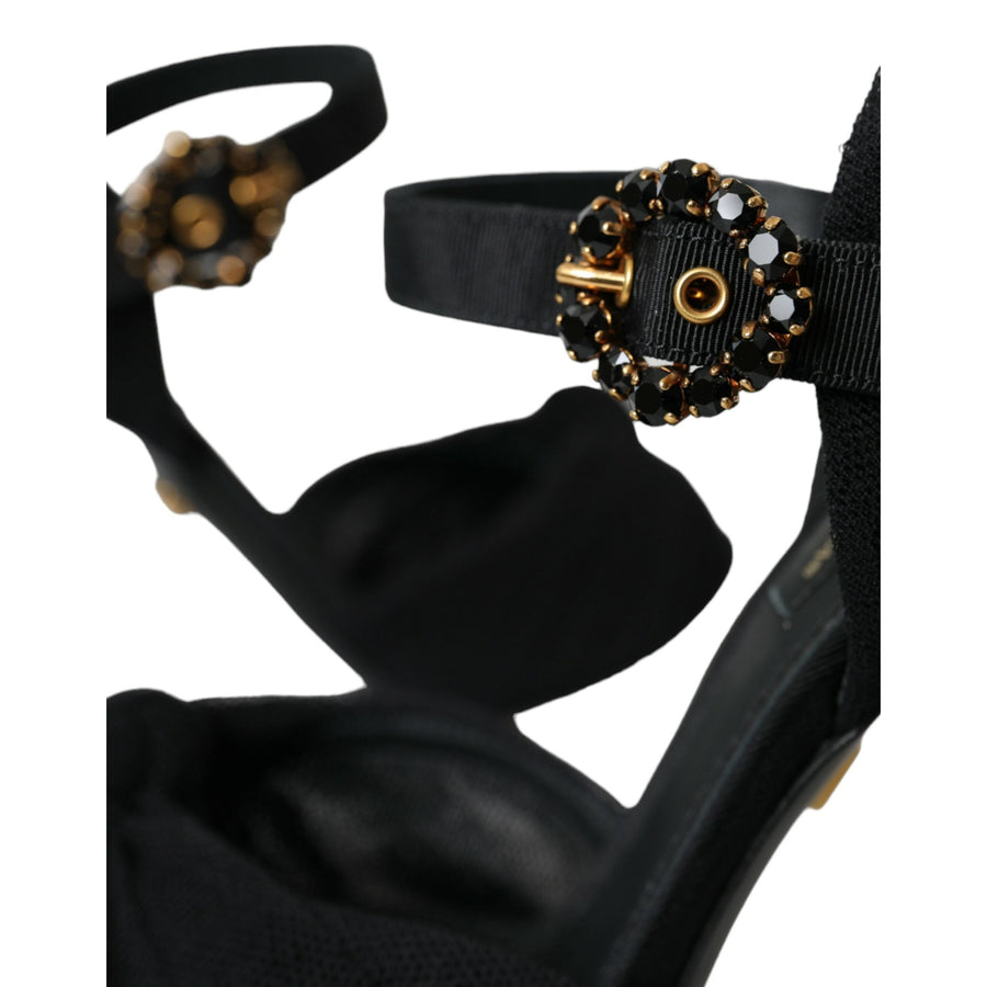 Dolce & Gabbana Black Suede Embellished Heels Sandals Shoes