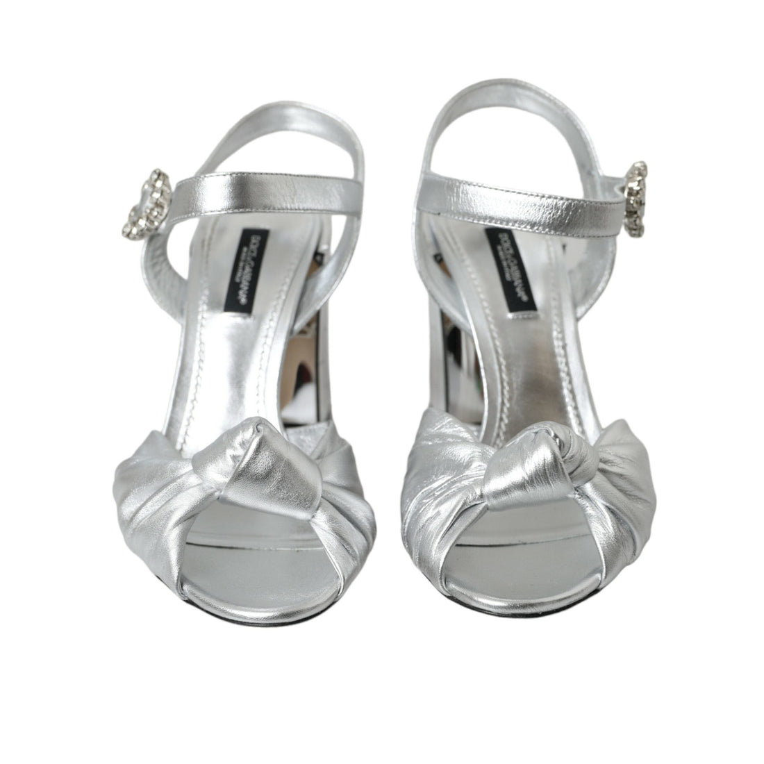 Dolce & Gabbana Silver Lambskin Leather Heels Sandals Shoes