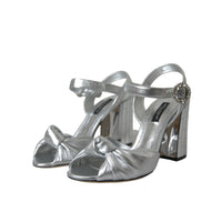 Dolce & Gabbana Silver Lambskin Leather Heels Sandals Shoes